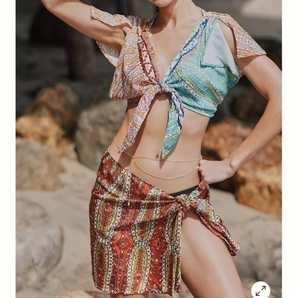 Two Piece Twist Top and Wrap Skirt Set